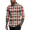 Herren T -Shirts Frühling Sommer Freizeitplaid -Drucken Langarm Shirt Top Camisas de Hombre für Männer Ropa