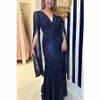 Autumn Winter Fashion Elegant Sequin Evening Dres Luxury V neck Cloak Sleeves Slim Party Fishtail 231228