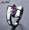 Junxin Boho Kvinnlig manlig whiteblue Fire Opal Rings for Women Black Gold Filled Pink Purple Zircon Marquise Ring Wedding Jewelry1204010