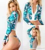 SXL Print Floral Long Sleeve Swimwear Women Bikini Crop Top Surfing Beachwear Brazilian Tankini Swimsuit Swim Suits women Biquni8979176