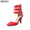 ドレスシューズYmechic Women Party Office Summer Ankle Backle Strap Gladiator High Heels Pumps Red Black Pointed Toe Sexy Ladies