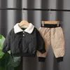 Winter Jungen Kleidung Set Dicke Warme Pelz Kragen Sweatshirt Hosen Anzug Für Kinder Widerstehen Der Starken Kälte Kleinkind Kinder Outfit 231228