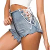 Calças de brim femininas calças de carga y2k mini denim sexy rasgado grande femme cintura alta rolada shorts vintage buraco cordão curto