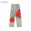 2023 Designer Mens Chromees Hearts Jeans High Street Purple pour hommes Pantalons de broderie Femmes Oversize Patch Hole Denim Straight CH Fashion 737