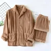 Women's Sleepwear Autumn Winter Warm Couple Pajamas Coral Fleece Thickened Fashion Cardigan Pajama Set Men Women Pockets Casual Loungewear