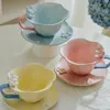 Canecas pintadas à mão flor 3D xícaras de chá de leite colorido conjunto de pires de cerâmica xícara de café de porcelana