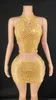 Work Dresses Shinning Crystal Diamonds Sexy Mesh See Through Mini Bodycon Two-Pieces Women Birthday Party Celebrate Performance Costume Suit