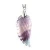 JLN Angel Wing Stone Pendant Fluorite Lapis Red Jasper Rose Quartz Amethyst Tiger Eye Stone Pendants With Stainless Steel Chain Necklace For Girls Women