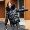 Women's Down Big Fur Collar Jacket Women Winter Overrock Bright For Coat Puffer Hooded