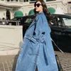 Casacos de trincheira femininos denim casaco venda algodão completo casaco feminino 2023 longo botão casual sobre o joelho solto mulheres