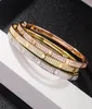 Fashion Full Diamond Bangle Stainless Steel Open Cuff Bracelet for Women Men Two Row Stone Bangles 3 Colour Selct Gold Silver Rosy6078398