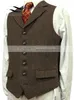 Męska wełna Tweed Slim Fit Botton Burgundia Vest Gentleman Herringbone Biznes Brown Waistcoat Blazer dla weselnego pana młodego 231227