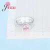 Cluster Rings Engagement Bride Romantic Style Round Pink Crystal Stones 925 Sterling Silver Ring Women Party Fashion Jewelry