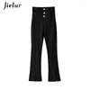 Damesbroek Straight Black Flare Dames herfst mode high-tailed knoppen zijkant zipper split suit vrouwelijke lange broek