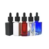 Dropper Bottles Wholesale Glass Serum Dropper Bottle 30Ml 1Oz Square Flat Clear White Black Amber Green Blue Red For Cosmetic Essentia Dhzxh