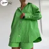 Mulheres femininas Pulabo Casual Mulheres curtas tracksuit loungewear duas peças roupas de tamanho longo de grandes dimensões e shorts de cintura alta verde