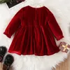 Sukienki dla dziewczynek Citgeeautumn Christmas Toddler Velvet sukienka Patchwork Ruffled Szyja Bowknot A-line Xmas Fall Ubrania