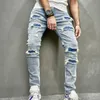 Mannen gaten casual skinny jeans broek streetwear mannelijke stijlvolle gescheurde effen hip hop slanke denim broek 231228