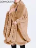 Cappotto poncho in pelliccia da donna cardigan elegante collo in pelliccia casual scialle mantello cappotto in lana oversize manica a pipistrello nappa moda coreana 231228