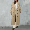 Trench da donna Fashion Classic Black Long Coat Long Coave Casual Sfalta a doppia giacca a vento con allacciata per vento invernali inverno inverno inverno