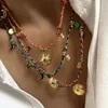 Dzikie darmowe vintage vintage stalowe uroki naszyjniki dla kobiet boho różowe niebieskie łańcuchy linowe bransoletki modne zestawy biżuterii 231227