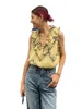Women's Blouses Summer 2023 Tops Chiffon Design Sense Yellow Print Sexy V-Neck Ruffled Sleeveless Lightweight Vest Chic Shirts
