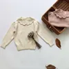 2024 Baby Mädchen Pullover Herbst Kleinkinder Kinder Gestrickte Pullover Tops Koreanischen Stil Reine Farbe Rüschen Kragen Baby Mädchen Pullover 231228