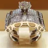 Novo anel da moda definido com diamantes reais incrustados com 100% S925 Sterling Silver Wedding Ring for Women and Men's Anniversar269G