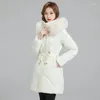 Women's Trench Coats Winter Thick Long High-End Down Ctton Jacket For Women With Waistband And Slim 2023 White Parka Lace-Up