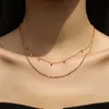 Chaîne de clavicule Double couche empilée en acier titane, ne se décolore pas, collier haut de gamme pour femmes, collier de clavicule en diamant