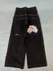 Ropa de calle JNCO Y2K para hombre Haruku Hip Hop Lucky Dice, pantalones vaqueros holgados con gráfico, pantalones negros, nuevos pantalones anchos góticos de cintura alta