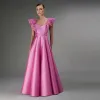 Hot Pink A-Line Prom Birthday Dress 2024 Cap Sleeves Pleat Ruched A-Line Satin Evening Formal Party Gowns Vestido de Feast Robe de Soiree