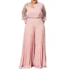 S-5xl Herfstoutfits Vrouwen Roze Mode Plus Size Jumpsuit Slanke Geplooide Lange Mouw Rompertjes Elegante Kleding Groothandel Drop 231227