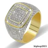 HIPHOP CZ Diamond Rings For Mens Full Diamond Square Square Gold Beldriy239i