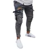 Outono homens jeans calças casuais moda desgastado fino ajuste longo denim buraco 231228