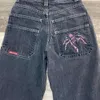 JNCO Y2K Hip Hop Spider Graphic Baggy Jeans Retro Pantaloni neri Uomo Donna Nuovo Haruku Gothic Pantaloni larghi a vita alta