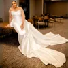 Plus Size Illusion Trumpet Wedding Dress for Bride Mermaid Aso Ebi Sheer Neck Long Sleeves Beaded Bridal Gowns for Marriage African Country Style CDW180