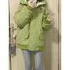 Trench-Coats Women-Coats Coton Veste de travail féminine Hooded Linet épaissie de zipper vert Hiver Solide Femmes