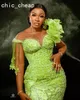 Green aso ebi sirène de bal de bal cristales Crystals perles de luxueuse soirée formelle deuxième réception Robes de fiançailles d'anniversaire Robe de soirée zj es