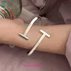 High quality Edition Bracelet Light Luxury Tifannissm S925 Full body Pure Silver T shaped Smooth Face with Plain Opening Simple Instagram With Original Box 8JX9