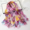 Scarves 1pc Women Fashion Long Floral Print Silk Scarf Summer Thin Soft Georgette Lotus Leaf Sunscreen Muslim Hijab Beach Shawl