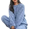 Damen-Nachtwäsche, Winter-warme Flanell-Pyjama-Sets für Frauen, dicker Korallen-Samt, langärmelig, solide Pyjamas, Nachtanzüge, Homewear