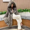 Casaco de pele feminino streetwear falso casaco de inverno engrossar com capuz jaquetas longas feminino tamanho grande S-9XL fluff outerwear