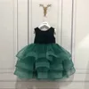 Girl Dresses Girls' Dark Green Velvet High-end Dress Mesh Bow Tutu Princess Child's Robe Enfant Fille Prom Vestidos De Verano