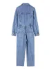 Vrouwen Denim Jumpsuit Vrouw Jean Overalls Lange Mouw Elegante Jumpsuits Y2k Streetwear Kraagvorm Vintage Vrouwelijke 231227