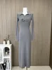 Zima vintage dzianowa sukienka Kobiet Bow elegancki sweter w szyku w szyku w szyku w szyku w szyku kółka Koreańska dzianina sukienka na imprezę 2024 231228