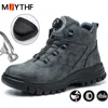 Rotating Buttons Work Boots Men Steel Toe Shoes Safety PunctureProof Protective Waterproof Indestructible 231225
