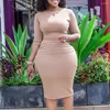 Casual Dresses Women Wear Elegant Church Plain 3/4 Sleeve O Neck Ruched Waist Ladies Work Knee Length Pencil Skirt Dress 6 77