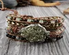 Bracciale Boho in pirite grezza Pietre naturali miste 5 fili Braccialetti avvolgenti Bracciale in pelle con ciondoli fatti a mano in pirite Bracciali donna CX204047677