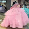 Abito da quinceanera rosa innamorato di lusso 2024 APPLICA PRINCIPERSI CHE PRINCIFICA PRINCIPE PERCHI TULLI DELLA SCELLA PER 16 ANNI